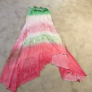 Calypso St Barth. Silk. Pink. White. Green. Long sleeveless dress. Size M